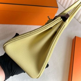 Hermes Birkin 25 Retourne Handmade Bag in Jaune Poussin Clemence Leather