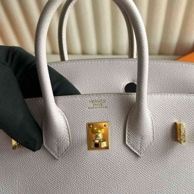 Hermes Birkin 25 Retourne Handmade Bag In Mauve Pale Epsom Calfskin