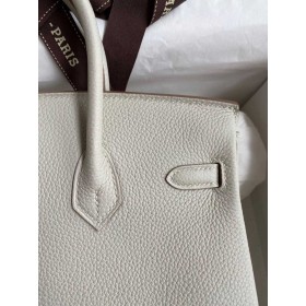 Hermes Birkin 25 Retourne Handmade Bag In Pearl Grey Clemence Leather