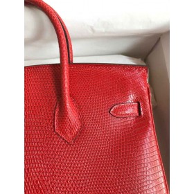 Hermes Birkin 25 Retourne Handmade Bag In Red Lizard Leather