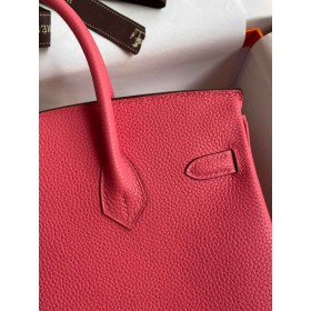 Hermes Birkin 25 Retourne Handmade Bag In Rose Lipstick Clemence Leather