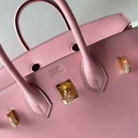 Hermes Birkin 25 Retourne Handmade Bag in Rose Sakura Chevre Mysore Goatskin