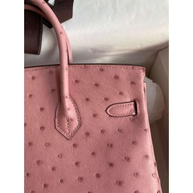 Hermes Birkin 25 Retourne Handmade Bag in Terre Cuite Ostrich Leather