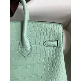 Hermes Birkin 25 Retourne Handmade Bag In Vert Deau Matte Alligator Leather