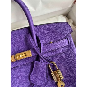 Hermes Birkin 25 Retourne Handmade Bag In Violet Clemence Leather
