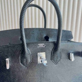 Hermes Birkin 25 Sellier Handmade Bag in Black Lizard Leather