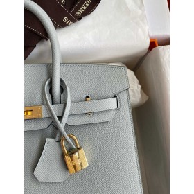 Hermes Birkin 25 Sellier Handmade Bag in Blue Glacier Epsom Calfskin
