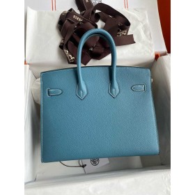 Hermes Birkin 25 Sellier Handmade Bag in Blue Jean Epsom Calfskin