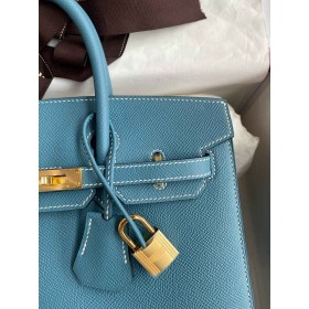 Hermes Birkin 25 Sellier Handmade Bag in Blue Jean Epsom Calfskin