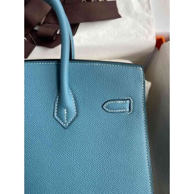 Hermes Birkin 25 Sellier Handmade Bag in Blue Jean Epsom Calfskin