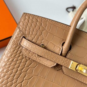Hermes Birkin 25 Sellier Handmade Bag in Chai Matte Alligator Leather