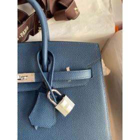Hermes Birkin 25 Sellier Handmade Bag in Deep Blue Epsom Calfskin