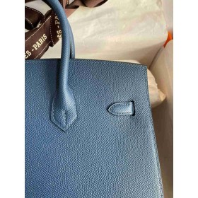 Hermes Birkin 25 Sellier Handmade Bag in Deep Blue Epsom Calfskin