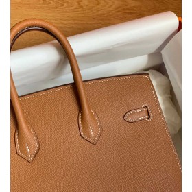 Hermes Birkin 25 Sellier Handmade Bag In Gold Epsom Calfskin