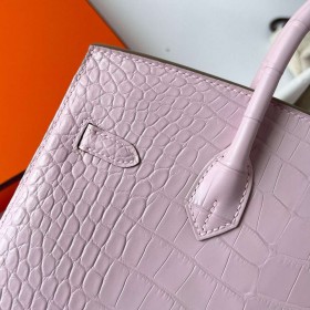 Hermes Birkin 25 Sellier Handmade Bag in Mauve Pale Matte Alligator Leather