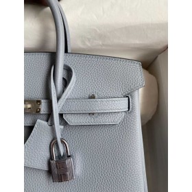 Hermes Birkin 25 Verso Retourne Handmade Bag in Blue Lin Clemence Leather