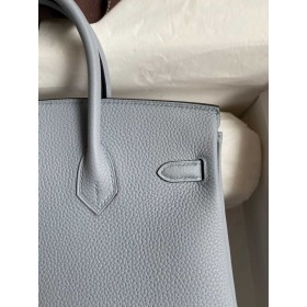 Hermes Birkin 25 Verso Retourne Handmade Bag in Blue Lin Clemence Leather