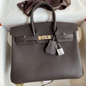 Hermes Birkin 25 Verso Retourne Handmade Bag in Ebene Clemence Leather
