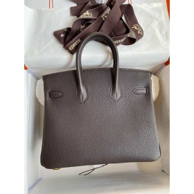 Hermes Birkin 25 Verso Retourne Handmade Bag in Ebene Clemence Leather