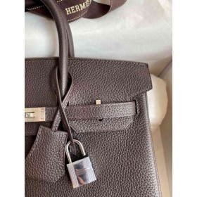 Hermes Birkin 25 Verso Retourne Handmade Bag in Ebene Clemence Leather