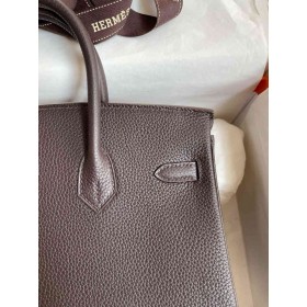 Hermes Birkin 25 Verso Retourne Handmade Bag in Ebene Clemence Leather