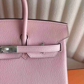 Hermes Birkin 25 Verso Retourne Handmade Bag in Pink Chevre Mysore Goatskin