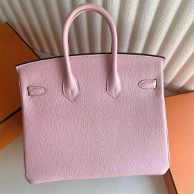 Hermes Birkin 25 Verso Retourne Handmade Bag in Pink Chevre Mysore Goatskin