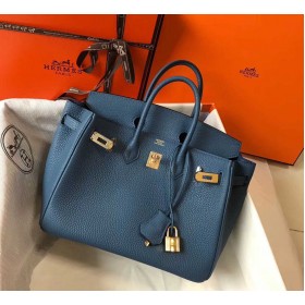 Hermes Birkin 25cm Bag In Blue Agate Clemence Leather GHW