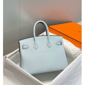Hermes Birkin 25cm Bag In Blue Brume Clemence Leather PHW
