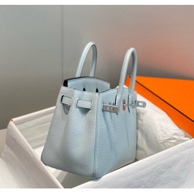 Hermes Birkin 25cm Bag In Blue Brume Clemence Leather PHW