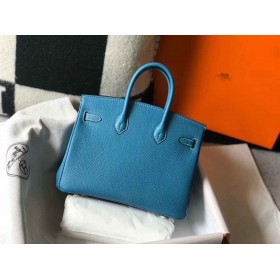 Hermes Birkin 25cm Bag In Blue Jean Clemence Leather GHW
