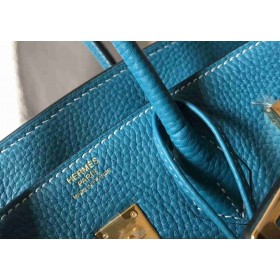 Hermes Birkin 25cm Bag In Blue Jean Clemence Leather GHW