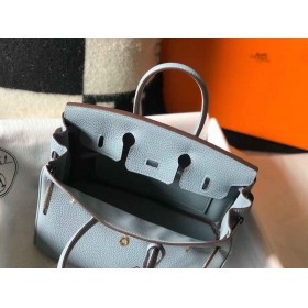 Hermes Birkin 25cm Bag In Blue Lin Clemence Leather GHW