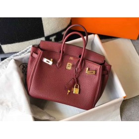 Hermes Birkin 25cm Bag In Bordeaux Clemence Leather GHW