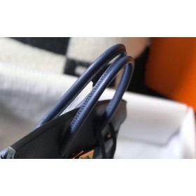 Hermes Birkin 25cm Bag In Navy Blue Clemence Leather GHW