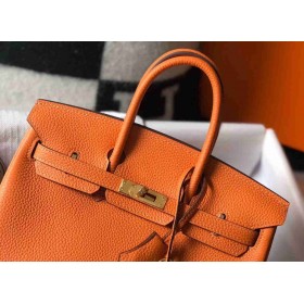 Hermes Birkin 25cm Bag In Orange Clemence Leather GHW