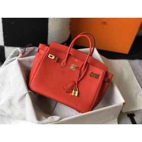 Hermes Birkin 25cm Bag In Red Clemence Leather GHW