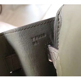 Hermes Birkin 25cm Bag In Taupe Embossed Crocodile Leather