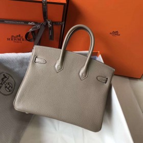 Hermes Birkin 25cm Bag In Tourterelle Clemence Leather GHW
