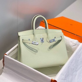 Hermes Birkin 25cm Bag In Vert Fizz Clemence Leather PHW