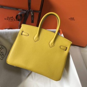 Hermes Birkin 25cm Bag In Yellow Clemence Leather GHW