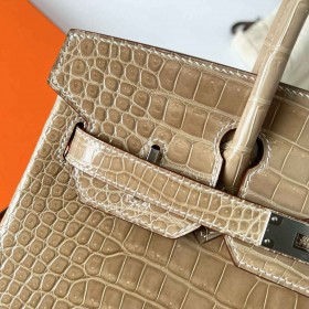 Hermes Birkin 30 Handmade Bag in Biscuit Crocodile Porosus Shiny Skin