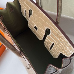 Hermes Birkin 30 Handmade Bag in Biscuit Crocodile Porosus Shiny Skin