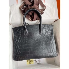 Hermes Birkin 30 Handmade Bag In Black Crocodile Niloticus Matte Skin