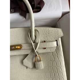 Hermes Birkin 30 Handmade Bag In Craie Crocodile Niloticus Matte Skin