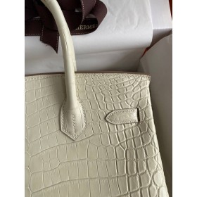 Hermes Birkin 30 Handmade Bag In Craie Crocodile Niloticus Matte Skin