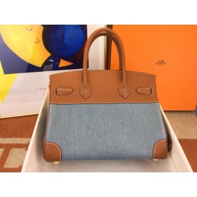 Hermes Birkin 30 Handmade Bag in Denim &amp; Gold Swift Leather