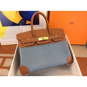 Hermes Birkin 30 Handmade Bag in Denim &amp; Gold Swift Leather