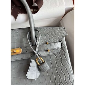 Hermes Birkin 30 Handmade Bag In Etain Crocodile Niloticus Matte Skin