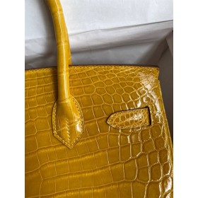 Hermes Birkin 30 Handmade Bag In Jaune Ambre Crocodile Niloticus Shiny Skin